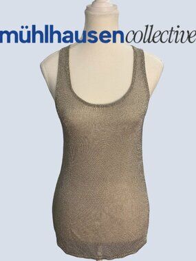 Club Monaco Metallic Knit Tank Silver Racerback Size XS